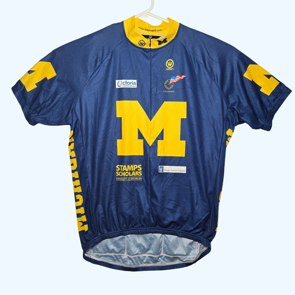 University of Michigan Canari Cycling Jersey Mens XL Blue Yellow Short Sleeve